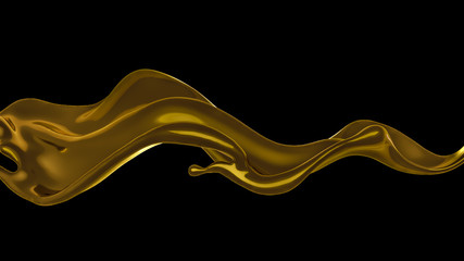 A splash of thick, golden liquid. 3d illustration, 3d rendering.