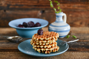 Blueberries on waffles, Vienna waffles with BlackBerry