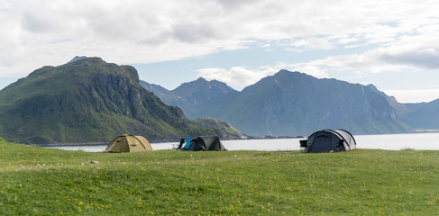 Landscapes and mountains of Norway Lofoten fjords.