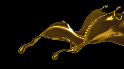 A splash of thick, golden liquid. 3d illustration, 3d rendering.