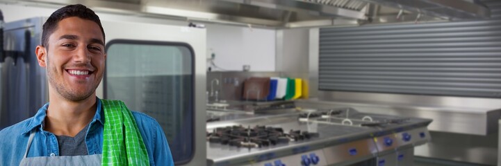 Composite image of male waiter smiling