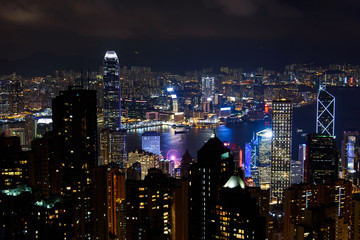 Fototapeta na wymiar Hong Kong cityscape view from the Victoria peak at night