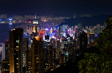 Hong Kong cityscape view from the Victoria peak at night