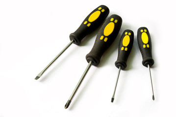 Screwdrivers on white background