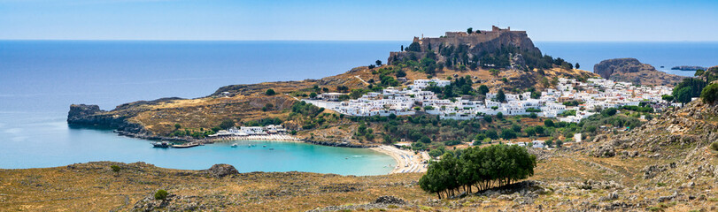 Panoramic view of Lindos, Rhodes Island, Greece - 220842969
