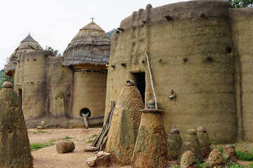 Houses of the tamberma in togo - unesco world heritage - obrazy, fototapety, plakaty
