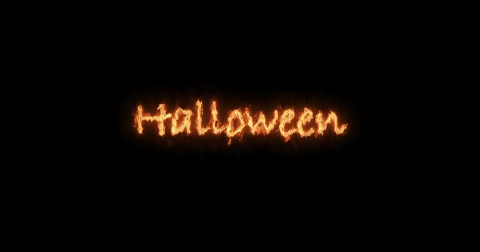 fire inscription text Halloween Animation on black background