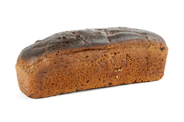 Loaf of brown bread with seeds isolated on white