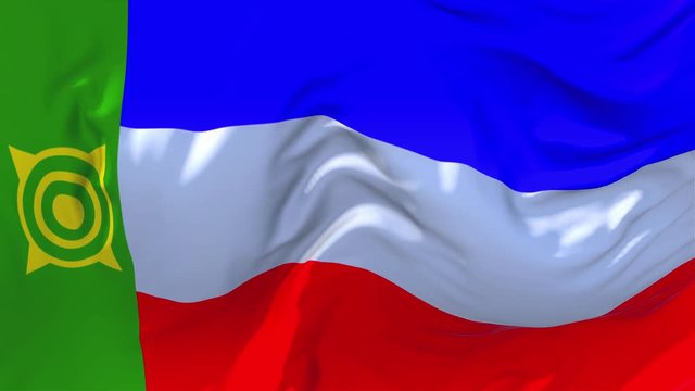 295. Khakassia Flag Waving in Wind Slow Motion Animation . 4K Realistic Fabric Texture Flag Smooth Blowing on a windy day Continuous Seamless Loop Background.