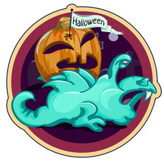 Obraz premium Monster with pumpkin for Halloween-turquoise