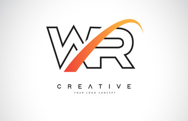 WR W R Swoosh Letter Logo Design with Modern Yellow Swoosh Curved Lines.