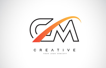 CM C M Swoosh Letter Logo Design with Modern Yellow Swoosh Curved Lines. - obrazy, fototapety, plakaty