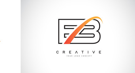 EB E B Swoosh Letter Logo Design with Modern Yellow Swoosh Curved Lines.