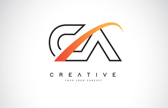 CA C A Swoosh Letter Logo Design with Modern Yellow Swoosh Curved Lines.