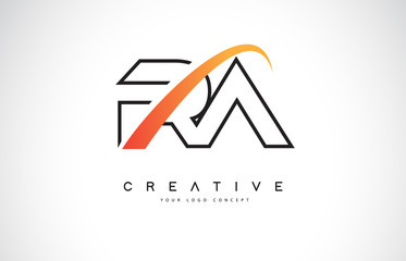 RA R A Swoosh Letter Logo Design with Modern Yellow Swoosh Curved Lines.