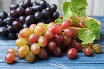 Fresh ripe juicy grapes on table, closeup