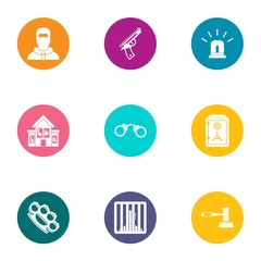 Fototapeta premium Delinquency icons set. Flat set of 9 delinquency vector icons for web isolated on white background