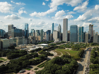 Obraz premium Aerial Chicago bay buildings bridge 