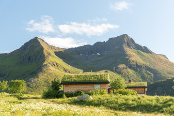 Landscapes and mountains of Norway Lofoten fjords.