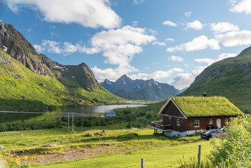 Fototapeta na wymiar Landscapes and mountains of Norway Lofoten fjords