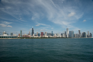 Fototapeta na wymiar Aerial Chicago bay buildings bridge 