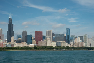 Aerial Chicago bay buildings bridge 