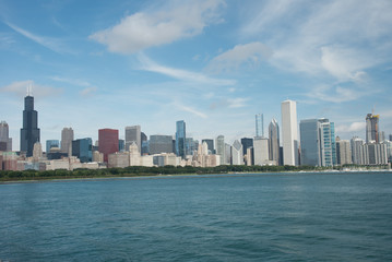Fototapeta na wymiar Aerial Chicago bay buildings bridge 