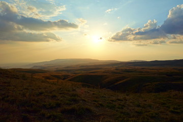 Landscape during sunset in Geghama mountains, Armenia