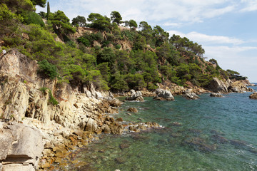 Seascape bay lagoon with mountains
