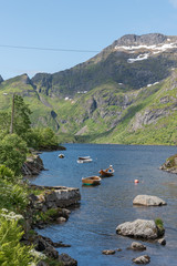 Landscapes and mountains of Norway Lofoten fjord