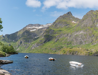 Landscapes and mountains of Norway Lofoten fjord