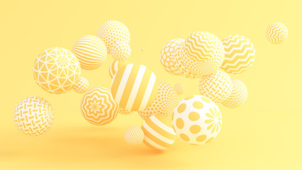 Yellow background with balls. 3d illustration, 3d rendering.
