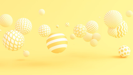 Yellow background with balls. 3d illustration, 3d rendering.
