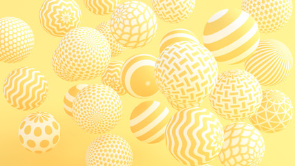 Yellow background with balls. 3d illustration, 3d rendering.