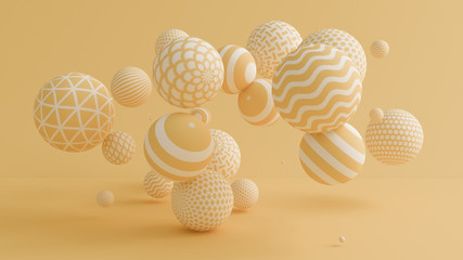 Yellow background with balls. 3d illustration, 3d rendering.