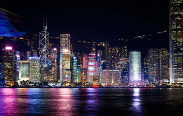 Hong Kong cityscape view from Victoria harbor at night