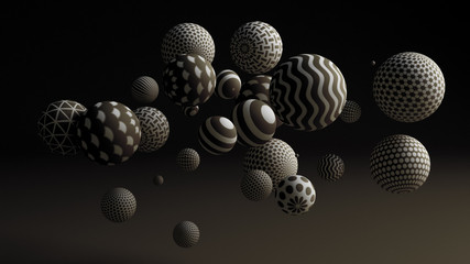 Black background with balls. 3d illustration, 3d rendering.