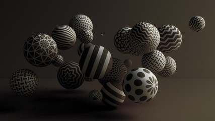 Black background with balls. 3d illustration, 3d rendering.
