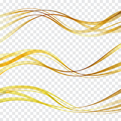 Golden glittering dust tails. Shimmering gold waves with sparkles vector set.