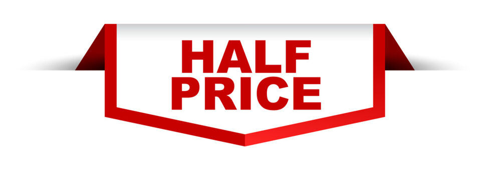 red and white banner half price