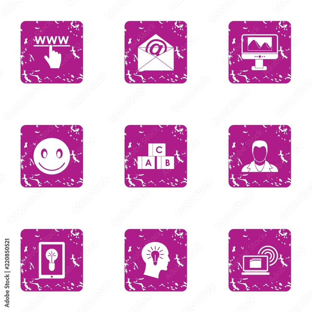 Poster electronic message icons set. grunge set of 9 electronic message vector icons for web isolated on wh