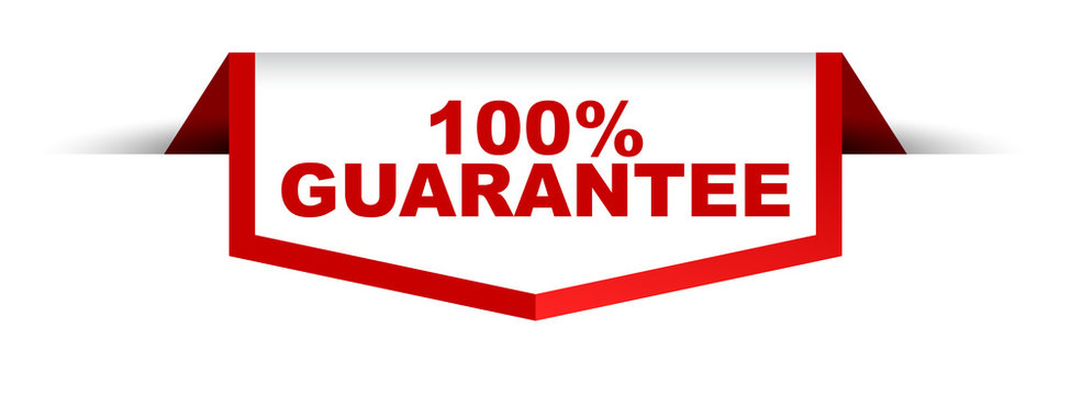 red and white banner 100% guarantee