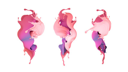 A beautiful multicolor splash of liquid. 3d illustration, 3d rendering.