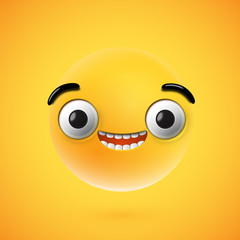 Highly detailed happy emoticon, vector illustration