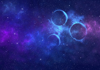 Planets in outer space with nebula and stars