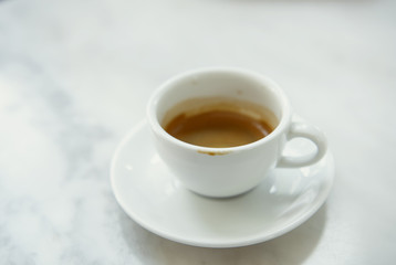 espresso coffee cup top view on table in cafe.