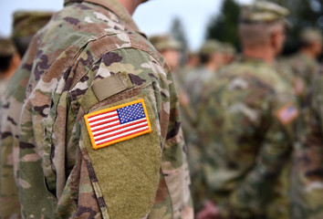 USA patch flag on soldiers arm. US troops