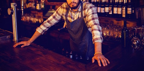 Fototapeta na wymiar Portrait of waiter standing at counter 