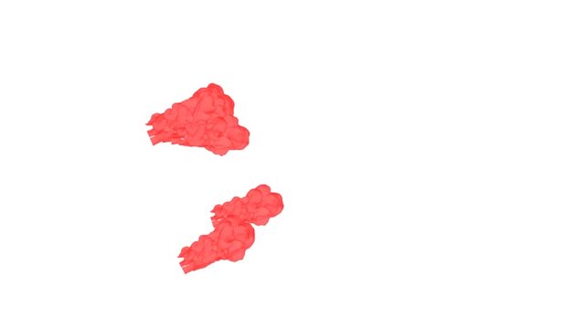 Abstract Red ink drop in water on a white background for effects with Alpha channel matte. 3d render. voxel graphics. computer simulation V7