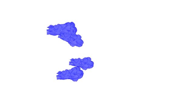 Abstract Blue ink drop in water on a white background for effects with Alpha channel matte. 3d render. voxel graphics. computer simulation V3